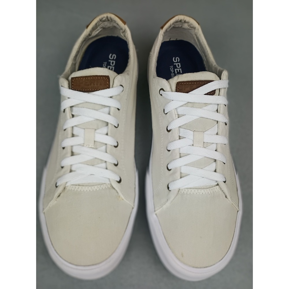 Sperry Top-Sider Mens Canvas Low Top Sneakers Cream Off White Casual Shoes